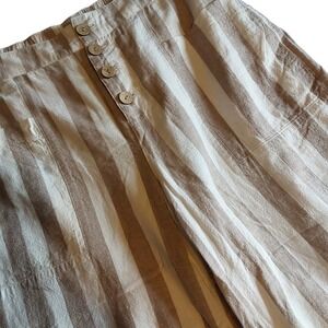 Lauren Conrad Linen Capri Cropped Pants Womens Tan Striped Wide Leg Casual Beach